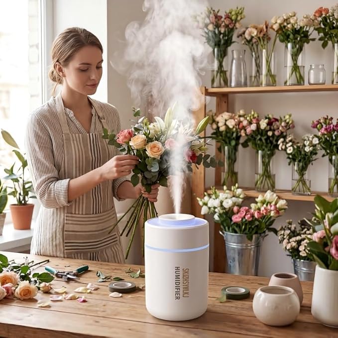Mini Humidifier - 7-Color LED Night Light, 2-in-1 Aroma Diffuser & Humidifier, USB Portable, 4H/8H Timer, Safe Auto Shut-Off, Ideal for Home Office Car Gift (white, 2.8 * 2.8 * 4.1)