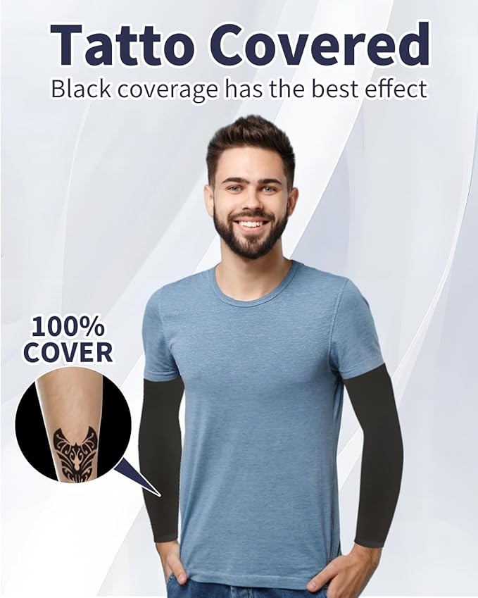 4-Pairs Arm Sleeves for Men and Women - Tattoo Cover Up - Cooling Sports Sleeve for Basketball Golf Football