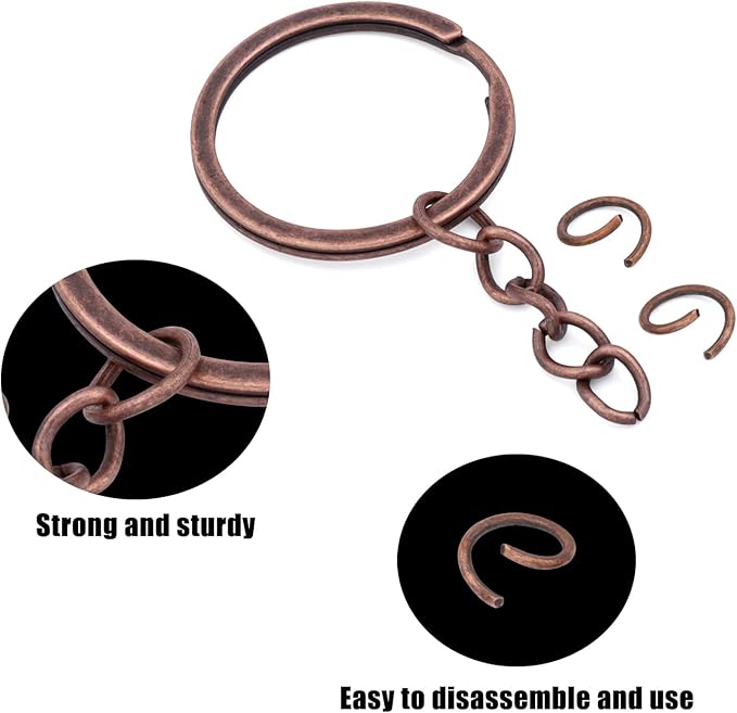 10Pcs Keychain Key Ring with Chain Bulk Split Key Chain,1.1 Inch Key Chains Parts with Open Jump Ring Connector for Jewelry Making Crafts (Bronze)