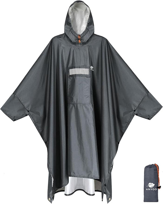 ANYOO Hooded Rain Poncho for Adults Waterproof Lightweight Rain Coat for Men Women Reusable Rain Jacket for Emergency Outdoor