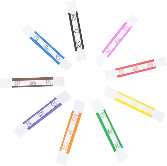L LIKED Money Band Bundles Self Sealing Currency Straps for Bill Wrappers (9 Colors - 360 Assorted)