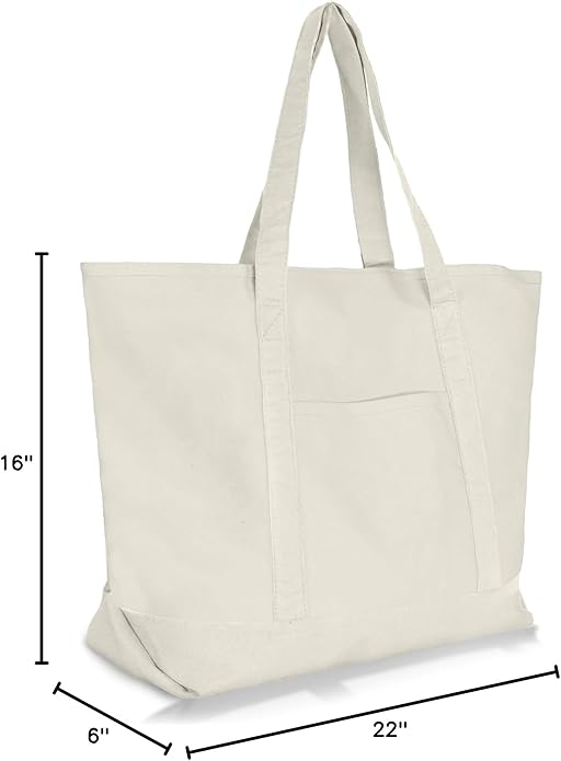 22" Heavy Duty Cotton Canvas Tote Bag (Zippered)