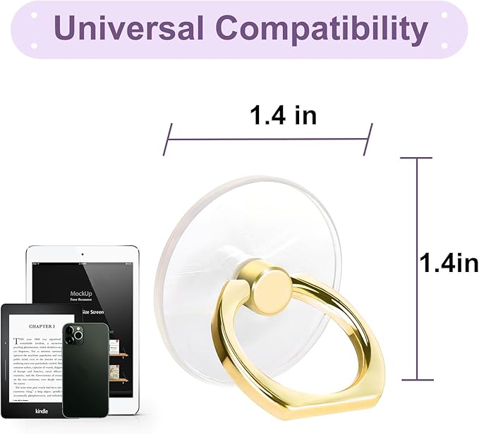 4 Pack Jsoerpay Cell Phone Ring Holder, Transparent Ring Holder 360°Rotation Finger Ring Stand, Clear Cell Phone Kickstand Compatible with Most of Phones, Tablet and Case (Silver+Black+Rose Gold+Gold)
