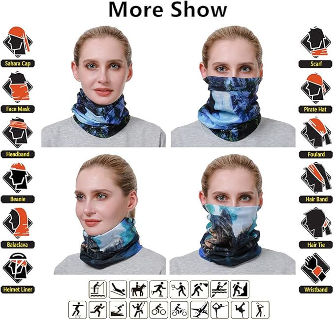 VANCROWN Headband Neck Gaiter Head Wrap Headwear Face Mask Magic Scarf Bandana for Men and Women