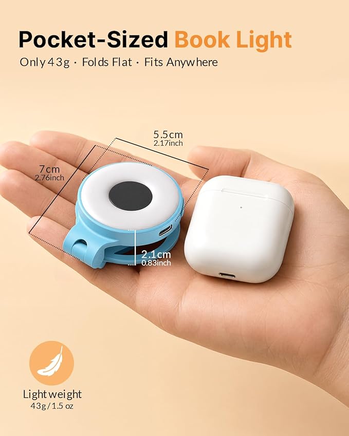 Book Light for Bed Reading at Night - 18 LED Bookmark Clip on Light with Timer, Memory, 3 Colors Dimmable Travel Camping Lamp for Kids, Boys, Outdoor Campers, Pocket-Size, Blue