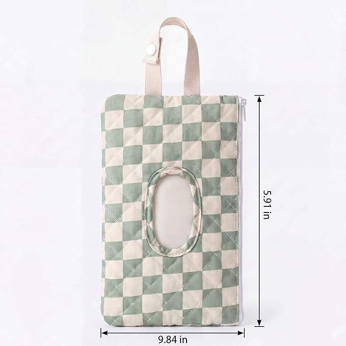Quilted Green Plaid Baby Wipe Holder Fabric Wipes Organizer Bag with Handle Portable Wet Wipes Pouch for Baby Travel Home Car Stroller
