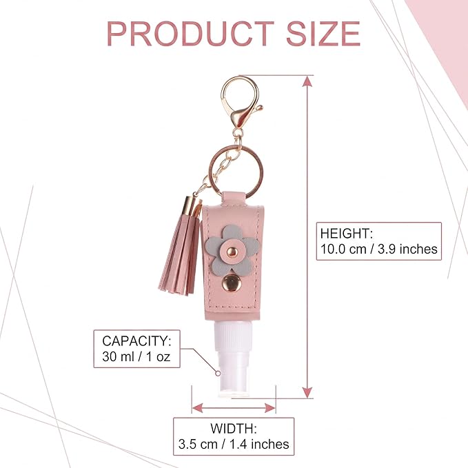 4pc Keychain Holder, 30ml Refillable Travel Bottles for Hand Sanitizer Lotion,Clip on Keychain for Purse Backpack