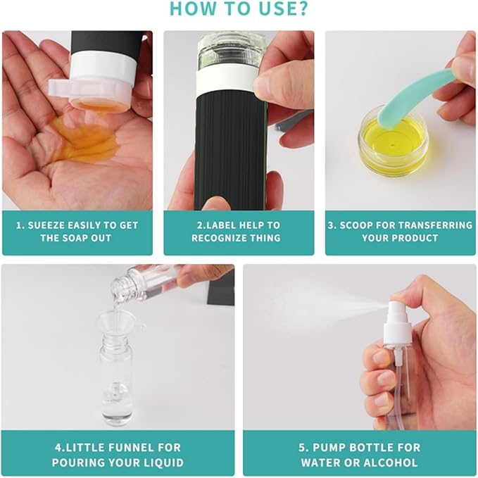 18Pack Travel Bottles for Toiletries TSA Approved Silicone Travel Containers for Toiletries, Leak Proof Refillable Liqus Shampoo And Conditioner travel Essentials toiletry Bottles (BPA Free)
