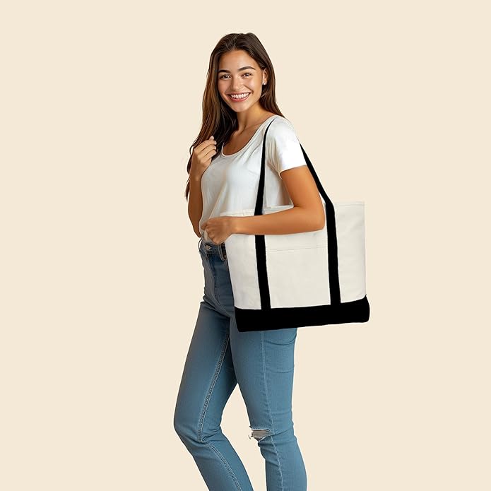 22" Heavy Duty Cotton Canvas Tote Bag (Zippered)
