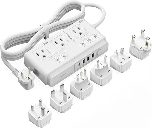 TESSAN Voltage Converter US to Europe, 220 to 110 Voltage Converter, Universal Travel Adapter with 4 USB Ports (1 USB C), 3 AC and EU UK AU IT in ZA Plug Power Adapter, Step Down Transformer, 4 FT