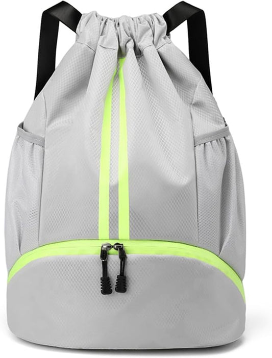JELUTAR Drawstring Backpack Gym Bag with Shoes Compartment for Soccer, Basketball, Swim, Water-Resistant String Backpack Beach Cinch for Women Men, Grey
