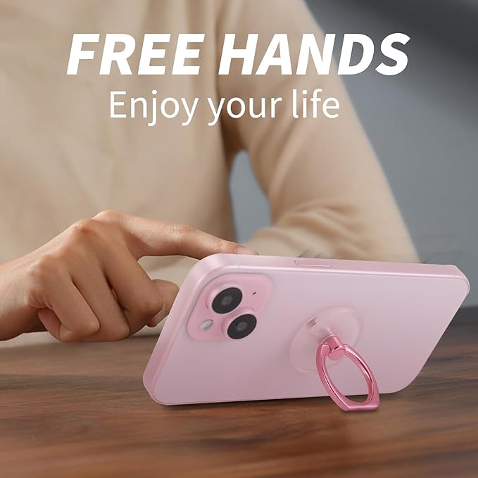 2 Pack Pink Jsoerpay Clear Phone Ring Holder, Transparent Cell Phone Ring Grip 360°Rotation Finger Ring Stand, Phone Kickstand Compatible with Most of Phones, Tablet and Case
