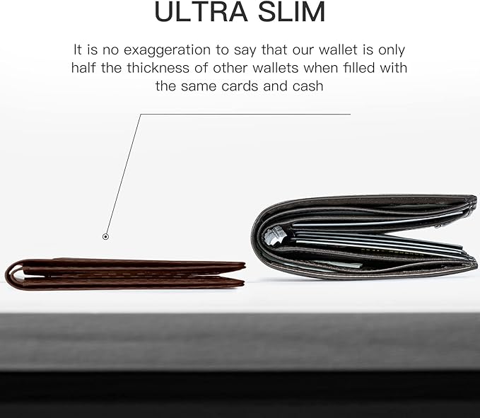 GSOIAX Slim Wallet for Men Rfid Blocking Leather Bifold Front Pocket Carbon Fiber Men's Money Clips Credit Card Holder With Gift Box