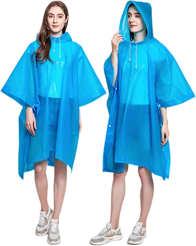 Rain Ponchos for Adults, 2 Pack Raincoats Jacket Reusbale with Drawstring Hood Sleeves for Women Men