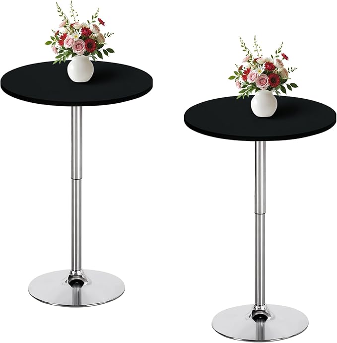 Wolkemer 2 Pack 3 Foot Black Fitted Tablecloth 36 Inch Round Elastic Edges Table Cloth, Spandex Stretch Table Cover with Machine Washable Fabric for Wedding Party Picnic Dining Indoor Outdoor
