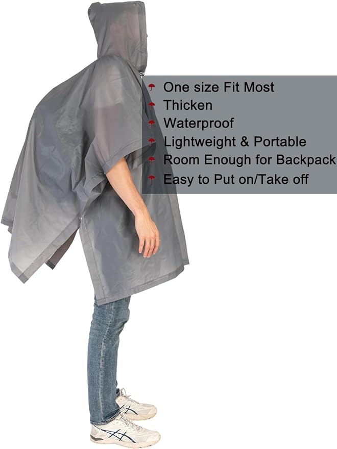 Rain Ponchos for Adults, 2 Pack Raincoats Jacket Reusbale with Drawstring Hood Sleeves for Women Men