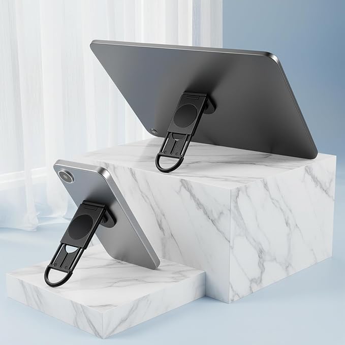 Ptwola Magnetic Universal Tablet Ring Holder Black Tablet Stand Foldable Multi Angle Tablets Grip Stand Adhesive Tablets Kickstand Attachment Desk Accessories for More Reader PC Laptop