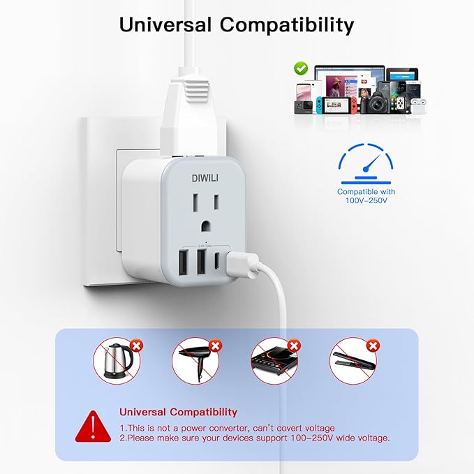US to India Travel Plug Adapter, Foldable India Power Adapter with 4 USB(2 USB C Port) and 2 AC Outlets Charger, Type D Adaptor for US to India Bangladesh Maldives Nepal Pakistan Sri Lanka