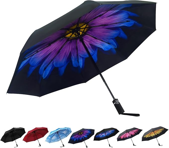 SY COMPACT Travel Umbrella for Rain, Windproof Automatic Compact Umbrella, UV Sun Protection, Lightweight Waterproof Travel Size for Backpack & Car, Factory Direct