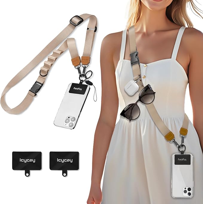 Icycay Phone Lanyard Crossbody, Champagne Gold Cell Phone Strap for Around The Neck Adjustable, Anti Theft Cute Lanyard for ID Holder Keys Accessories Travel Essential