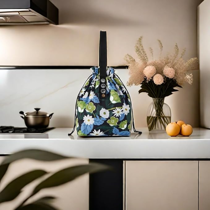 Reusable Small Lunch Bag,Drawstring Lunch Bag,Insulated Handbag Tote bag with Handle