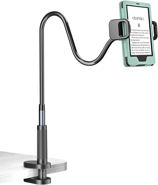 Kefotic Long Gooseneck Tablet Holder for Bed Works with Thick Case, eReader Stand Compatible with All Kindle Paperwhite Colorsoft Scrible, Desk Flexible Arm for iPad iPhone Fire HD Smartphones