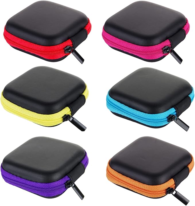 6Pcs Earphone Case, Earbud Case Portable Earphone Pouch Mini Square Pocket Earbuds Carrying Cases Storage Bag Cell Phone Accessories Organizer for Earphones,USB Cable, Memory Card
