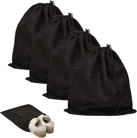 LAKE OF FIRE 4-Piece Travel Shoe Bags for Packing, 17.7" x 13.8" Dustproof Shoe Bags with Drawstring Closure,Washable & Reusable(Black)