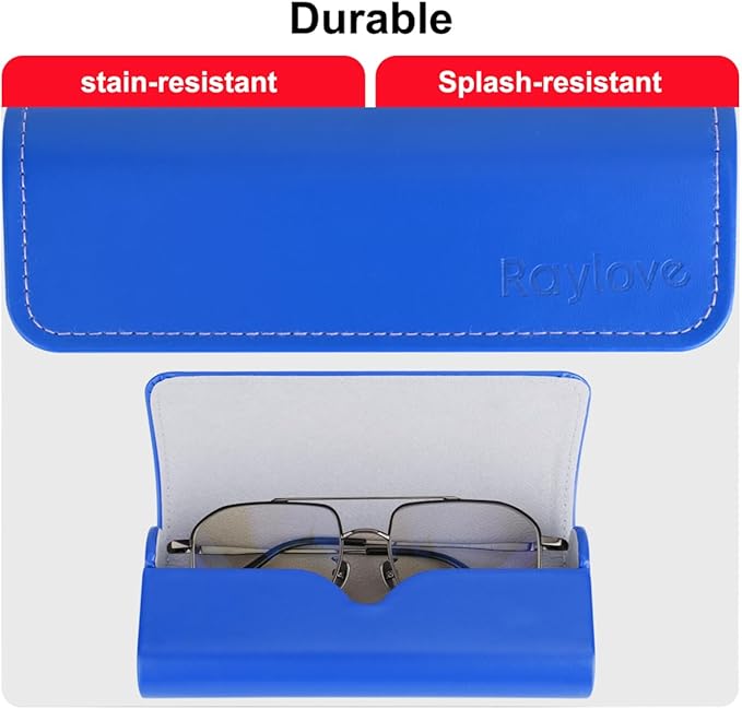 RayLove Hard Shell Glasses Case, Lightweight Leather Eyeglass Case, Travel-Friendly Sunglasses Protector for Men & Women