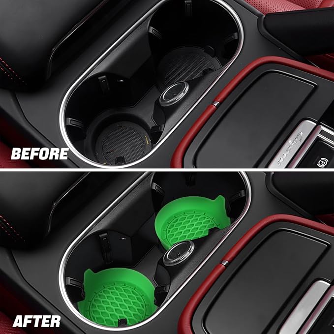 Zpana Bling Car Cup Holder Coaster, 2PCS Crystal Rhinestone Non Slip Waterproof Vehicle Insert Water Bottle Holder Pads, Shockproof Auto Interior Decorative Coasters, Universal Fit (Bright Green)