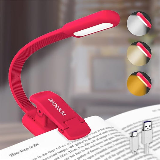 Rechargeable Book Reading Light at Night in Bed, Eye Caring 9 LED with 9 Color Temperatures, Stepless Dimming Brightness, Clip on Book Light, Prefect Elegant White Gift for Book Lover.(Pink)