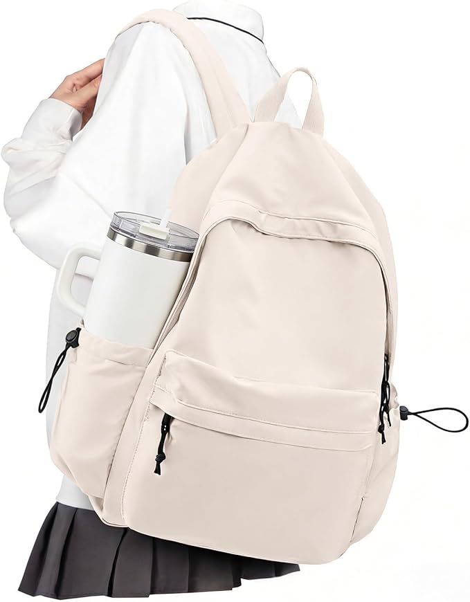 VECAVE School Backpack Beige Waterproof Bookbag Casual Lightweight Travel Rucksack Daypack Backpacks for Men Women College High School Bags backpack for Boys Girls Teens