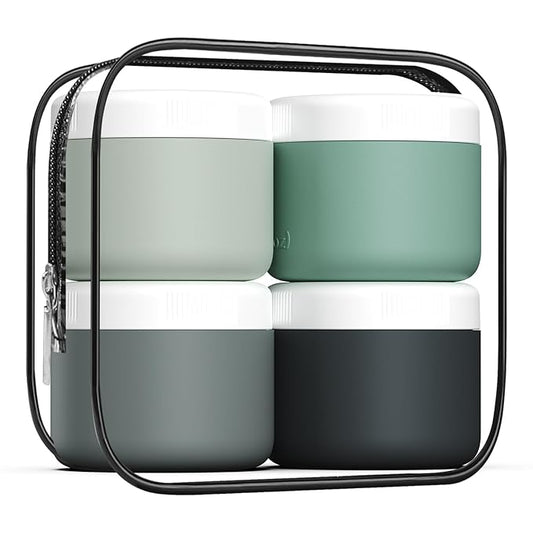 kuangre Travel Containers for Toiletries, Silicone Cream Jars BPA-Free, Leak-proof 3oz Travel Size Containers, Portable Size Silicone Jars with Lid for Cosmetic Face Hand Body Cream (4 Pack)