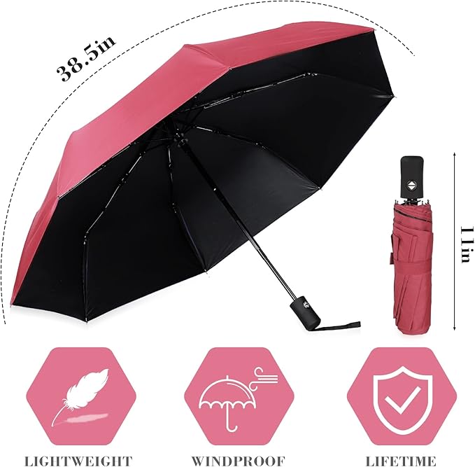 Jexine 6 Pcs Windproof Travel Umbrella for Rain Compact Small Automatic Lightweight Portable Umbrella for Men Women Backpack