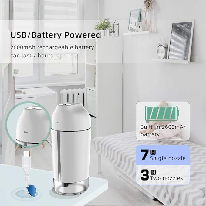 HandFan Small Portable Humidifier Rechargeable, 480ml Wireless Ultrasonic humidifier Battery Operated, Mini Personal Cordless Cool Mist Humidifiers, for Bedroom Office Travel Car Plants(Gray)