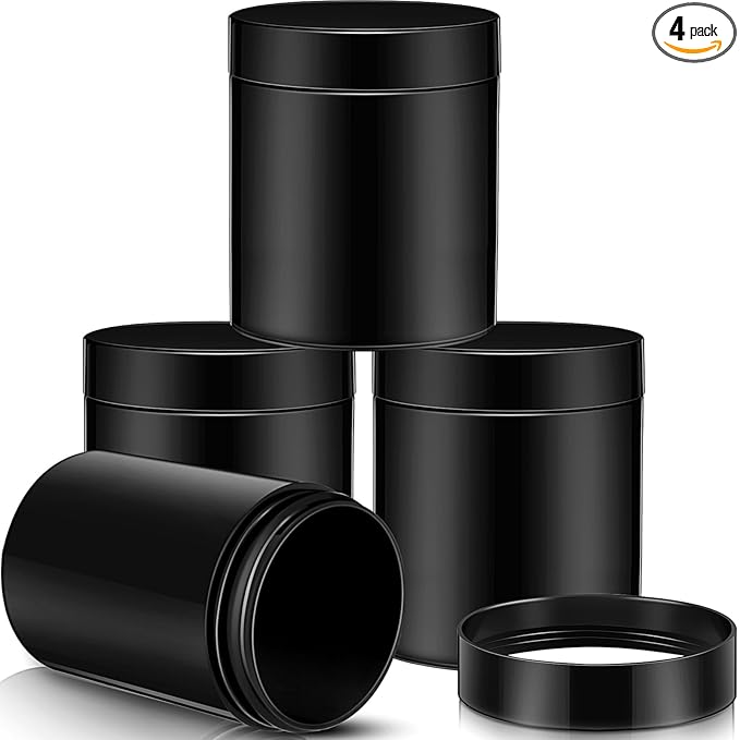 Patelai 4 Pieces Round Wide-mouth Leak Proof Plastic Container Jars with Lids for Travel Storage Makeup Beauty Products Face Creams Oils Salves Ointments DIY Making(8 Ounce,Pure Black)