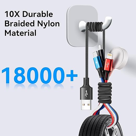 MINLU Multi Charging Cable 3.5A, 4 in 1 Braided iWatch & iPhone Multi Charger with Lightning/USB-C/Micro for Magnetic Wireless Watch Charger iWatch Series UItra/10-1/iPhone 17 16 15 14 13/Galaxy-6FT