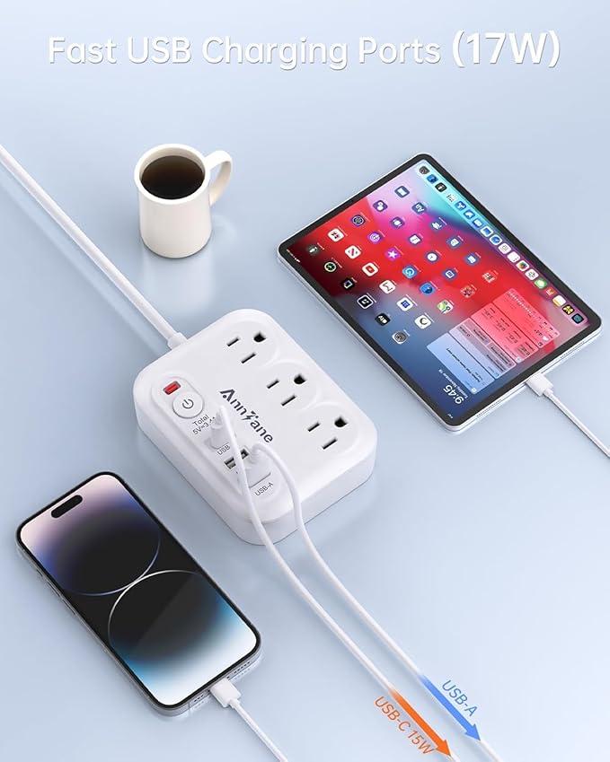 UK Travel Plug Adapter 13A Extension Cord, US to UK Type G C F International Power Adapter with 3 Outlets 3 USB Ports Travel Essentials Scotland London England British Irish Kenya Dubai Travel