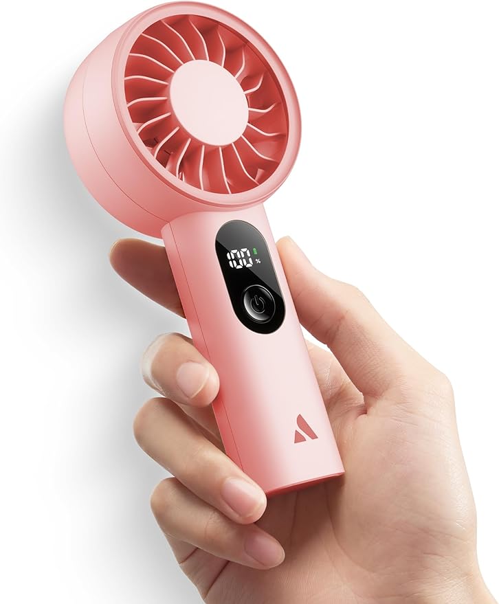 Aecooly Mighty Portable Fan, Powerful Handheld Fan, USB Rechargeable [10H Max Cooling Time], Mini Personal Battery Powered, Pocket for Travel, Summer, Gifts for Women, Girls -Pink