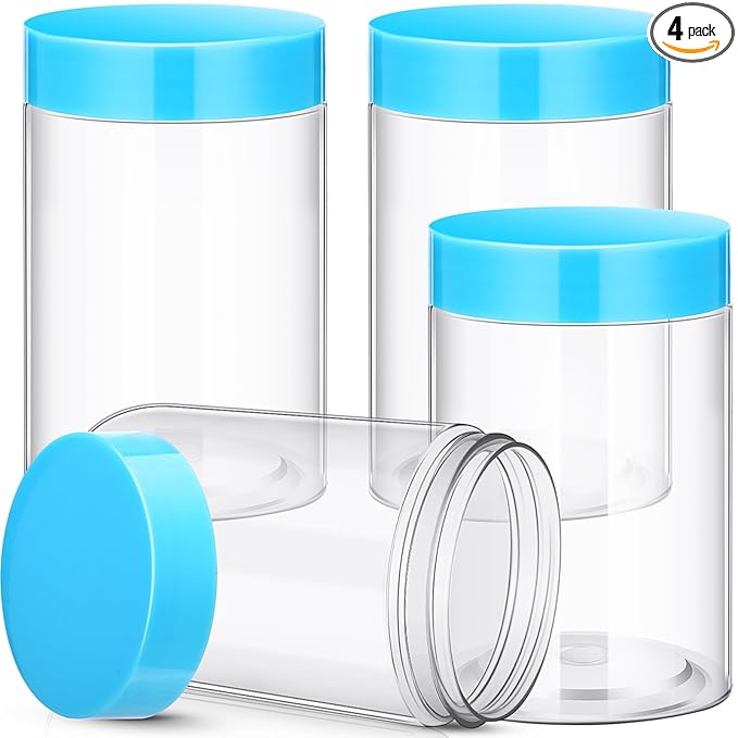 Patelai 4 Pieces Round Wide-mouth Leak Proof Plastic Container Jars with Lids for Travel Storage Makeup Beauty Products Face Creams Oils Salves Ointments DIY Making(10 Ounce,Blue)