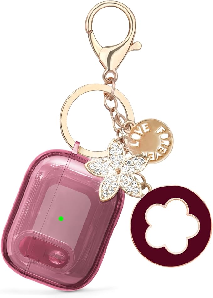 (with Lock) Clear Case Compatible for Cute Apple Airpods Pro1/2 Cases with Bling Keychain, VISOOM TPU Transparency Air pods Pro 1st 2nd Generation Earbuds Bling Keychain for iPod Pro2 1,Burgundy