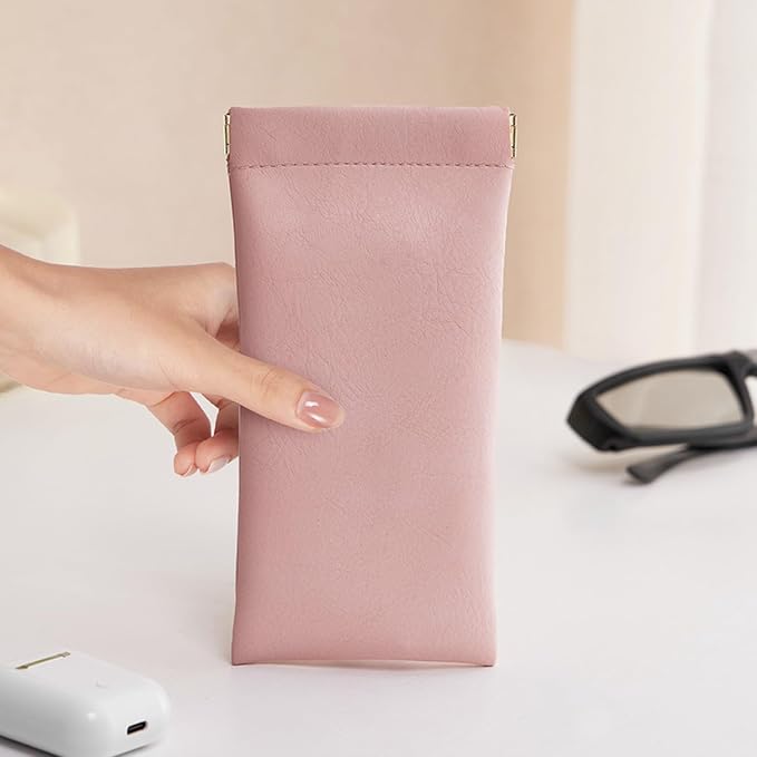 Glasses Cases Soft, Leather Eyeglasses Cases, Squeeze Top Portable Sunglasses Case, PU Glasses Pouch for Men Women