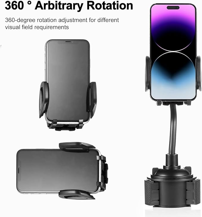 YUHENG Car Cup Holder Phone Mount, 360° Rotating Adjustable Gooseneck, Universal Cupholder Cell Phone Cradle for iPhone Samsung, Secure Fit, One-Touch Release