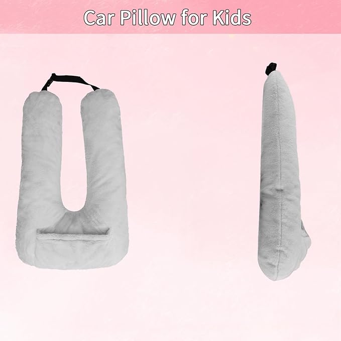 Car Pillow for Kids & Adults, U-Shaped Soft Car Travel Pillow for Sleeping, Head & Neck Support Pillow for Car Seat, Ideal for Road Trips and Long Car Rides, Grey