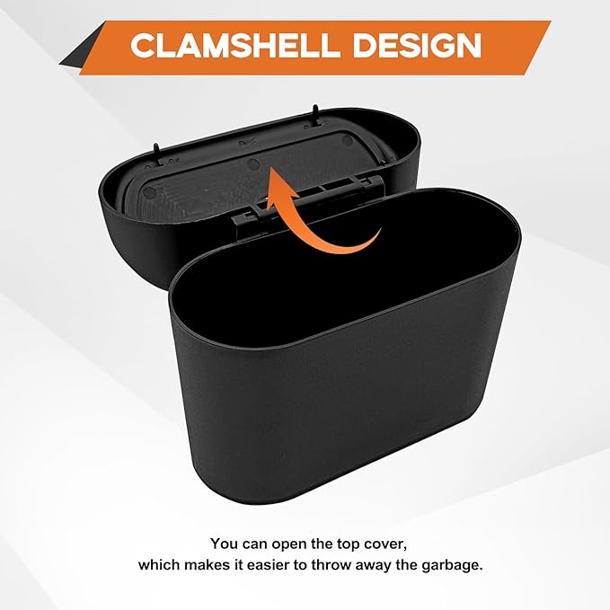 Car Trash Can, Mini Portable Car Bin with Lid & with 1 Roll Trash Bag, Leakproof Hanging Cars Storage Bag Container for Car, Home and Office (Black)