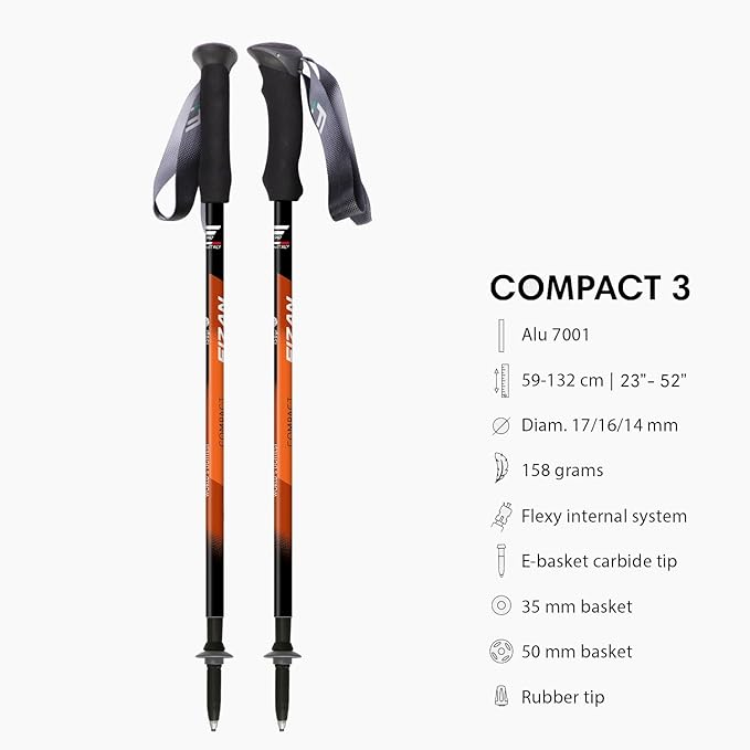 Fizan Compact 3 Trekking Poles – 5.6 oz Ultralight, Backpacking, Thru Hiking Poles, Adjustable, Collapsible, Customized Fit, EVA Grips, Aluminum Walking Sticks (Compact 3)
