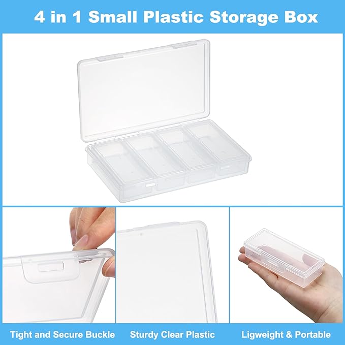 OwnMy 4 in 1 Portable Travel Cotton Swab Holder, Travel Floss Pick Holder Case Floss Dispensers, Small Clear Plastic Storage Organizer Containers for Cotton Balls & Pads, Hair Ties & Pins