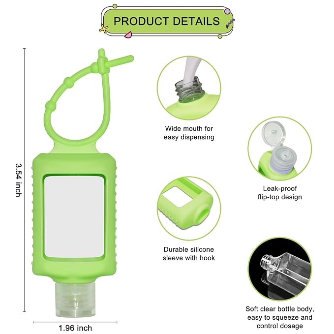4 Pcs 2oz Travel Size Bottles Portable Hand Sanitizer Holder with Silicone Sleeve Squeezable Containers for Toiletries, Refillable Leak Proof Keychain Bottles Travel Accessories for Backpack