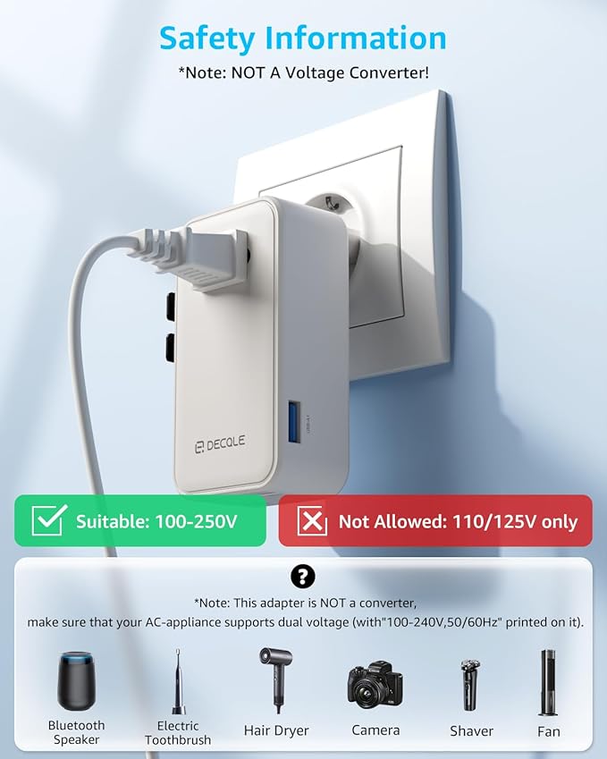 “Air” Universal Travel Adapter, Slim International Travel Plug Adapter with 3 USB-C(GaN 45W) ＆ 1 USB-A Ports, All in One Portable Adaptor, for USA, UK, EU, AU ＆ 224+ Countries (White) US