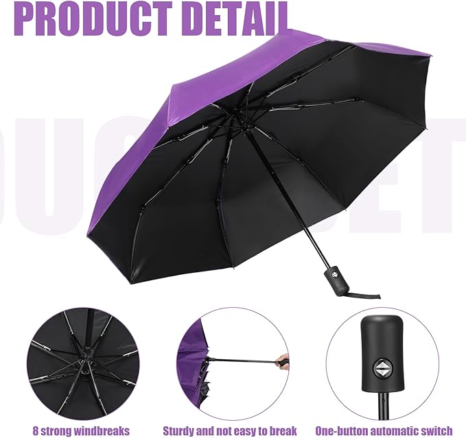 Jexine 6 Pcs Windproof Travel Umbrella for Rain Compact Small Automatic Lightweight Portable Umbrella for Men Women Backpack